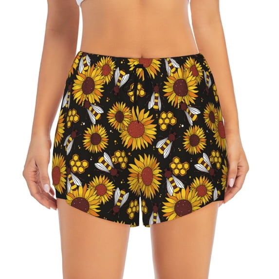 Haiem Sunflowers And Bww Women's 2 in 1 Running Shorts - Lightweight Athletic Workout Gym Yoga Breathable Sports Shorts Liner with Phone Pockets-Small