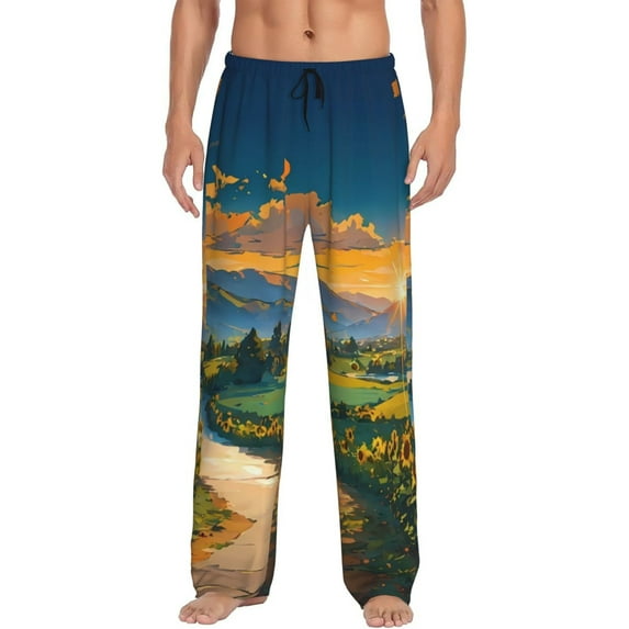Haiem Sunflowers At Sunset Men's Pajama Pants Ultra Lightweight Pjs Bottoms Sleepwear Bottom Pants With Pocket Drawstring-Medium