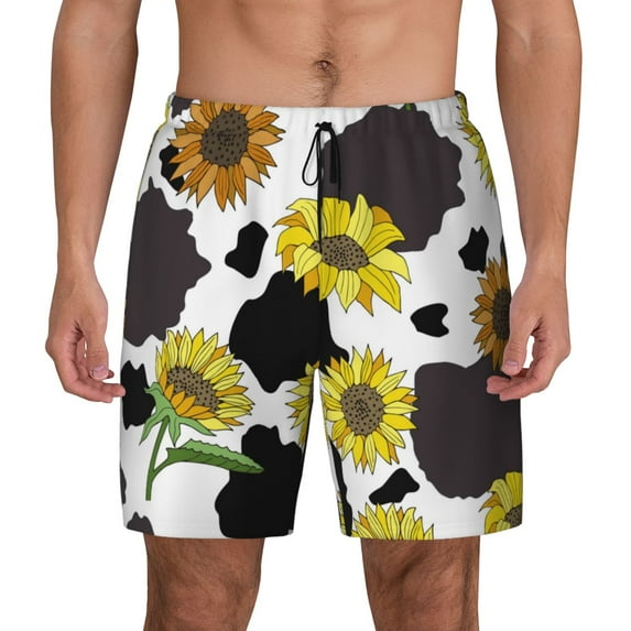 Haiem Sunflowers Country Mens Swim Trunks with Compression Liner 2 in 1 Swimming Shorts Stretch Swimwear Quick Dry,Board Shorts-3X-Large