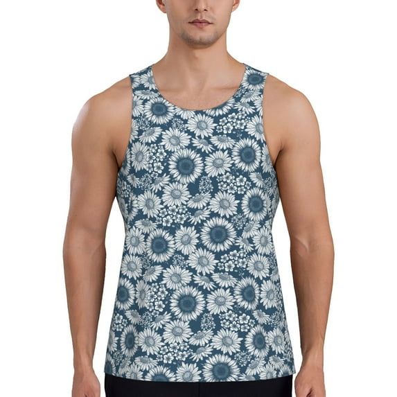 Haiem Sunflowers Men Workout Tank Top Gym Bodybuilding Sleeveless Muscle T Shirts Athletic Tank Breathable Workout Shirt-X-Large