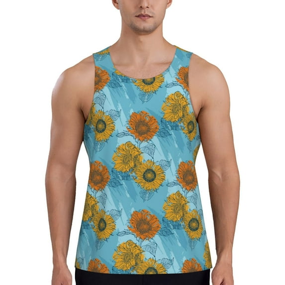 Haiem Sunflowers Men Workout Tank Top Gym Bodybuilding Sleeveless Muscle T Shirts Athletic Tank Breathable Workout Shirt-XX-Large