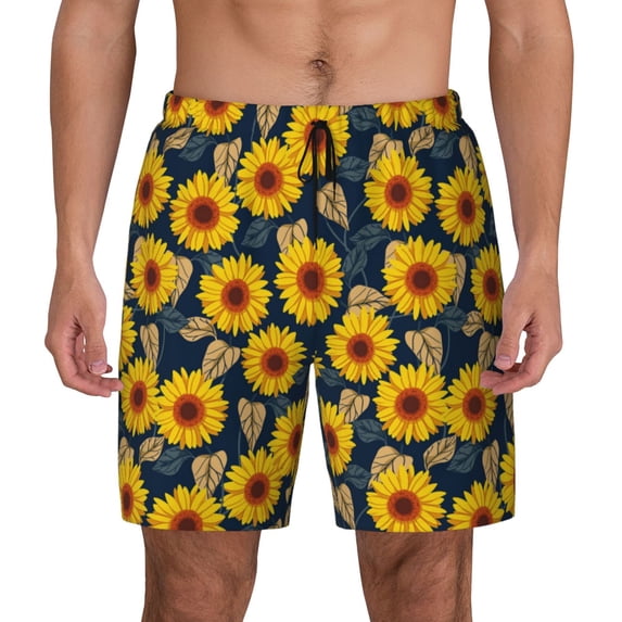 Haiem Sunflowers Mens Swim Trunks with Compression Liner 2 in 1 Swimming Shorts Stretch Swimwear Quick Dry,Board Shorts-Large