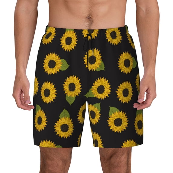 Haiem Sunflowers Mens Swim Trunks with Compression Liner 2 in 1 Swimming Shorts Stretch Swimwear Quick Dry,Board Shorts-Small