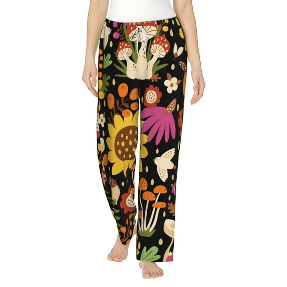 Haiem Sunflowers Mushrooms Women's Pajama Pants Ultra Lightweight Pjs Bottoms Sleepwear Bottom Pants With Pocket Drawstring-Large