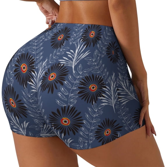 Haiem Sunflowers No Front Seam Biker Shorts for Women Yoga Workout Gym Bike Shorts with Tummy Control Moisture-Wicking-X-Large