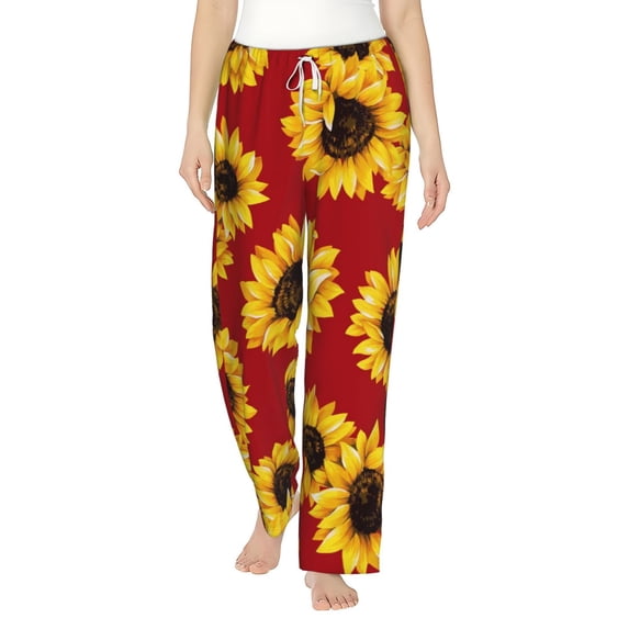 Haiem Sunflowers On Red Women's Pajama Pants Ultra Lightweight Pjs Bottoms Sleepwear Bottom Pants With Pocket Drawstring-Large