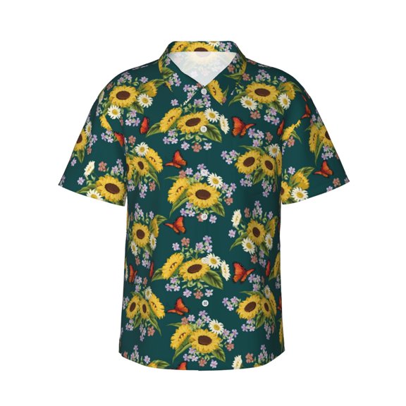Haiem Sunflowers Printed Hawaiian Shirt for Men - Men’s Casual Beach Summer Shirts - Stretch Fabric with Modern Fit-Small