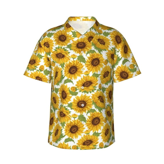 Haiem Sunflowers Printed Hawaiian Shirt for Men - Men’s Casual Beach Summer Shirts - Stretch Fabric with Modern Fit-XX-Large