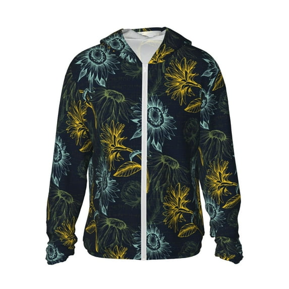 Haiem Sunflowers UPF 50+ Fishing Shirts for Men Long Sleeve UV Sun Protection Hoodie Non-Mask Outdoor Hiking Shirts