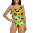 thumbnail image 1 of Haiem Sunflowers With Green Leaves Women's One Piece Swimsuits Tummy Control One Shoulder Bathing Suits Ruffle Swimwear-Small, 1 of 8