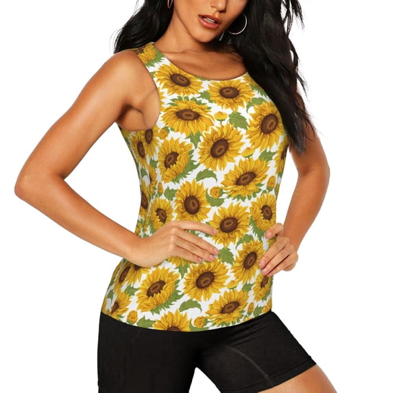 Haiem Sunflowers Workout Tank Tops for Women, Athletic Sports Slim-Fit Tank Tops, Compression Sleeveless Dry Fit Shirts,Athletic Shirt-