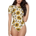 thumbnail image 1 of Haiem Sunflowers and Bees Women's Crew Neck Short Sleeve Bodysuit Tops Stretchy Slim Basic-Medium, 1 of 9