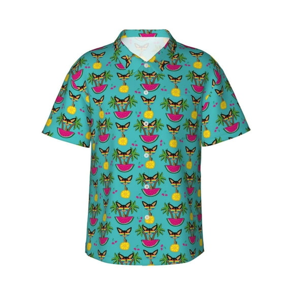 Haiem Sunmmer Cat Printed Hawaiian Shirt for Men - Men’s Casual Beach Summer Shirts - Stretch Fabric with Modern Fit-Medium