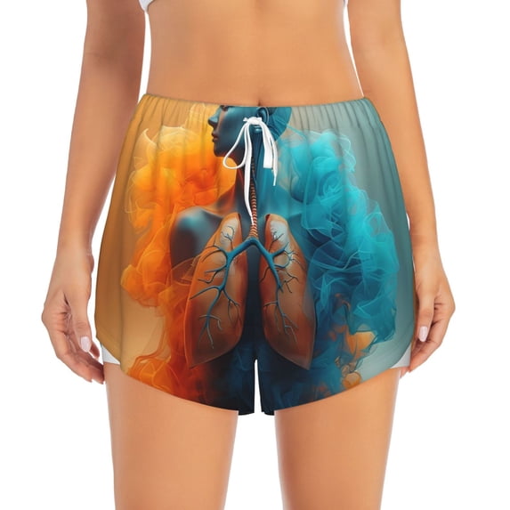 Haiem Surreal Body Art Women's 2 in 1 Running Shorts - Lightweight Athletic Workout Gym Yoga Breathable Sports Shorts Liner with Phone Pockets-Medium