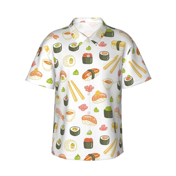 Haiem Sushi and Rolls Printed Hawaiian Shirt for Men - Men’s Casual Beach Summer Shirts - Stretch Fabric with Modern Fit-Small