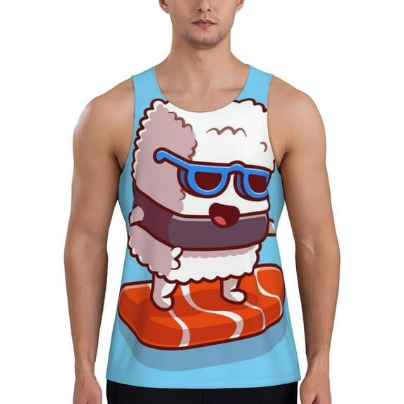 Haiem Sushi Salmon Surfing Men Workout Tank Top Gym Bodybuilding Sleeveless Muscle T Shirts Athletic Tank Breathable Workout Shirt-Small