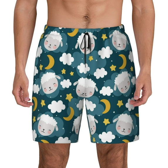 Haiem Sweet Dream Lamb Mens Swim Trunks with Compression Liner 2 in 1 Swimming Shorts Stretch Swimwear Quick Dry,Board Shorts-3X-Large