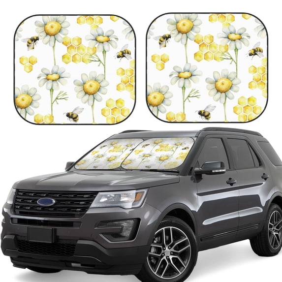 Haiem Sweet Honey Car Windshield Sun Shade (2 Pieces) Foldable Windshield Sun Shade Car Accessories for Truck SUV Pickup-Medium