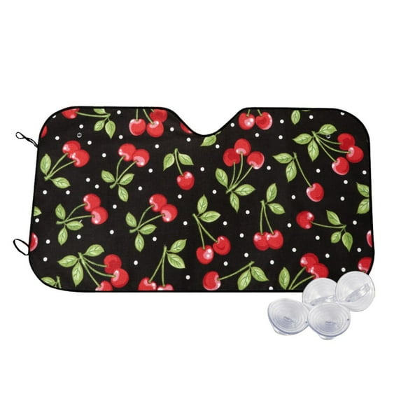 Haiem Sweet Red Cherry Car Windshield Sun Shade - Blocks UV Rays Sun Visor Protector, Sunshade to Keep Your Vehicle Cool, Universal Fit SUV Van Sedan-Small