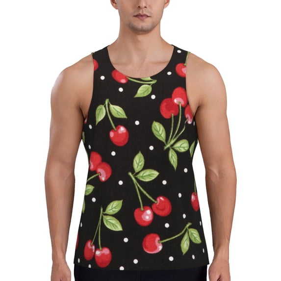 Haiem Sweet Red Cherry Men Workout Tank Top Gym Bodybuilding Sleeveless Muscle T Shirts Athletic Tank Breathable Workout Shirt-XX-Large