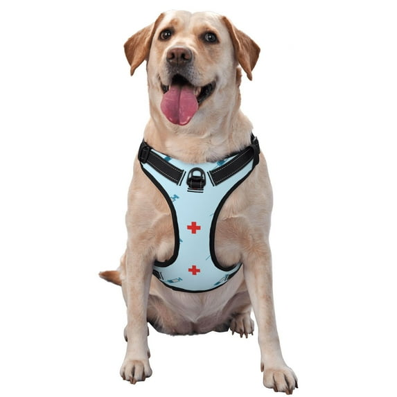 Haiem Syringe And Red Cross Pattern No-Pull Dog Harness Reflective Front Clip Vest with Handle,Step-in Air Dog Harness,Adjustable 2 Metal Rings 4 Buckles-Large