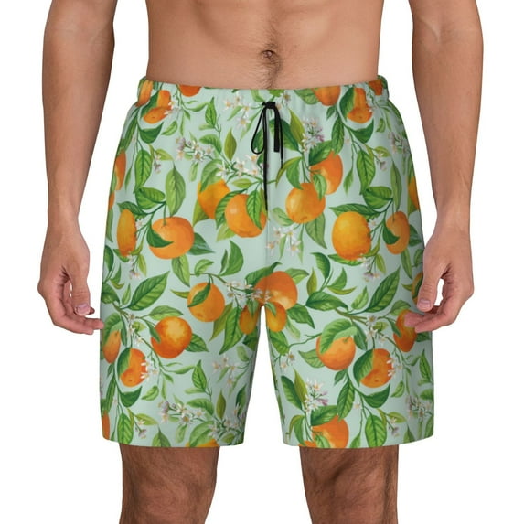 Haiem Tangerine Mens Swim Trunks with Compression Liner 2 in 1 Swimming Shorts Stretch Swimwear Quick Dry,Board Shorts-Small