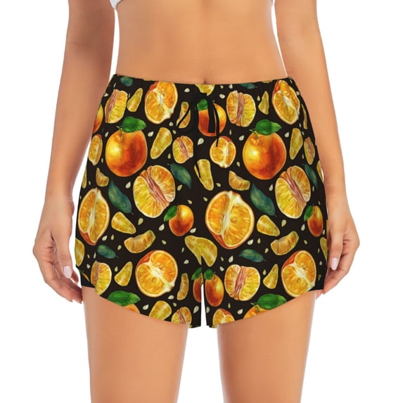 Haiem Tangerine Women's 2 in 1 Running Shorts - Lightweight Athletic Workout Gym Yoga Breathable Sports Shorts Liner with Phone Pockets-Large