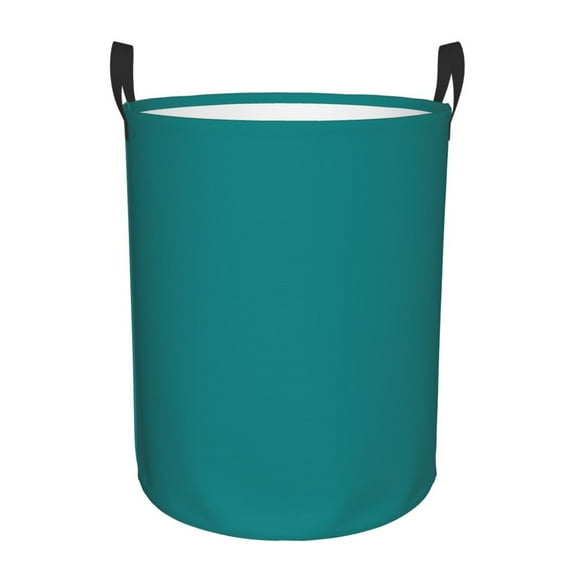 Haiem Teal Leather Dirty Clothes Laundry Basket,Sturdy & Waterproof,Collapsible Round Design For Efficient Space Management,Multi-Purpose Storage Basket