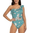 thumbnail image 1 of Haiem Teal Mama Llama Women's One Piece Swimsuits Tummy Control One Shoulder Bathing Suits Ruffle Swimwear-Medium, 1 of 8