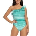 thumbnail image 1 of Haiem Teal Turquoise Women's One Piece Swimsuits Tummy Control One Shoulder Bathing Suits Ruffle Swimwear-Large, 1 of 8