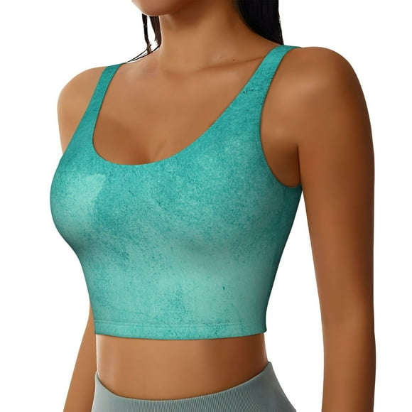Haiem Teal Turquoise1 Pattern Womens Sports Bra - U Neck Padded Low Impact Yoga Bra Workout Crop Top Gym Moisture-Wicking Workout Vest -