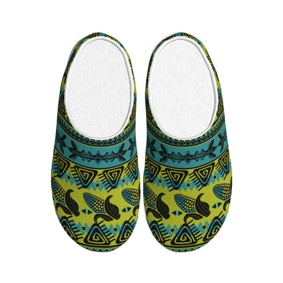 Haiem Teal Vintage Corn Pattern Print Women's Fuzzy Memory Foam House Slipper Cozy Home Footwear Non-slip Winter Slippers-46/47