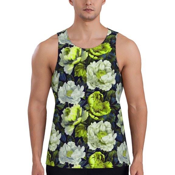 Haiem Teal floral elegance Men Workout Tank Top Gym Bodybuilding Sleeveless Muscle T Shirts Athletic Tank Breathable Workout Shirt-XX-Large