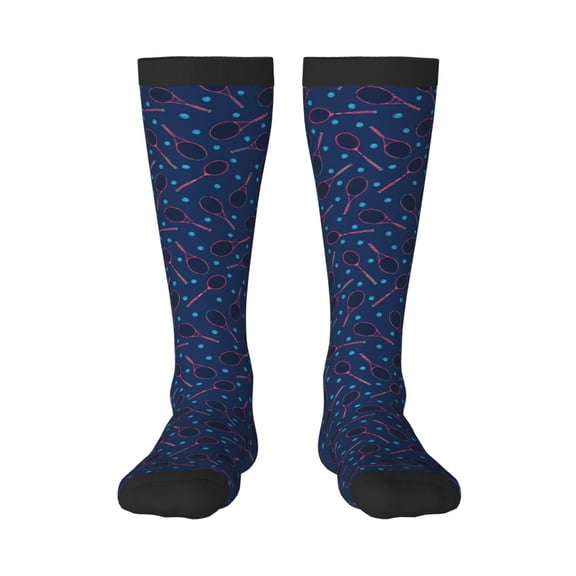 Haiem Tennis Racket Socks, Funny Novelty Crazy Design Cotton Socks Sports Socks Knee High Socks For Men, Women,1Pairs - Gift For Working Friends