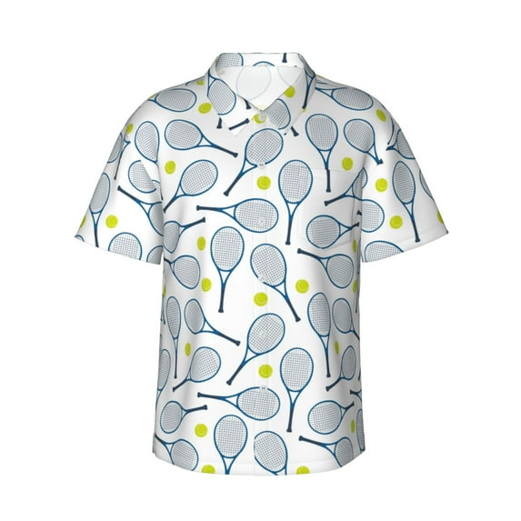 Haiem Tennis Rackets And Balls Printed Hawaiian Shirt for Men - Men’s Casual Beach Summer Shirts - Stretch Fabric with Modern Fit-X-Large