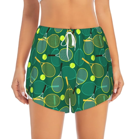 Haiem Tennis Rackets and Balls Women's 2 in 1 Running Shorts - Lightweight Athletic Workout Gym Yoga Breathable Sports Shorts Liner with Phone Pockets-Small