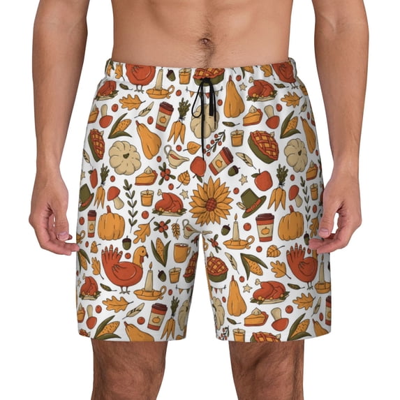 Haiem Thanksgiving Food Mens Swim Trunks with Compression Liner 2 in 1 Swimming Shorts Stretch Swimwear Quick Dry,Board Shorts-Small