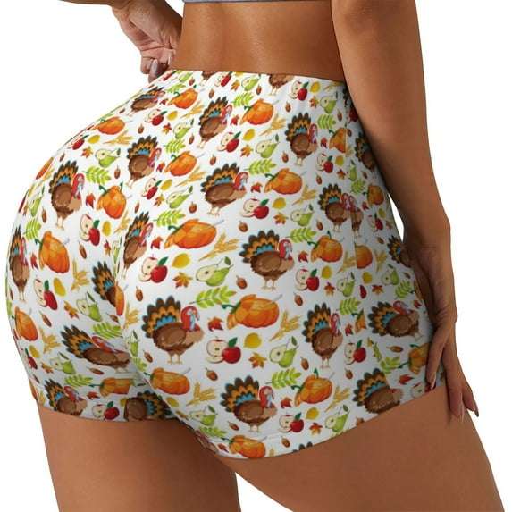 Haiem Thanksgiving Turkey No Front Seam Biker Shorts for Women Yoga Workout Gym Bike Shorts with Tummy Control Moisture-Wicking-X-Large