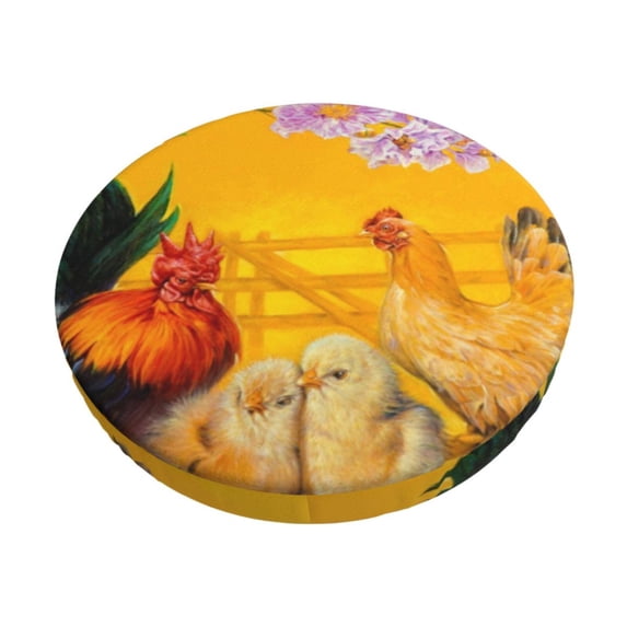 Haiem The Chicken Family Cushion Round Bar Chair Seat Cover Bar Chair Cushion Covers Elastic Washable Bar Chair Cover,Protects from Scratches and Stains-14 inch