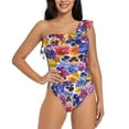 thumbnail image 1 of Haiem The Garden Tricolor Pansy Flower Women's One Piece Swimsuits Tummy Control One Shoulder Bathing Suits Ruffle Swimwear-Medium, 1 of 8