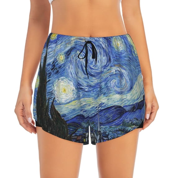 Haiem The Starry Night Women's 2 in 1 Running Shorts - Lightweight Athletic Workout Gym Yoga Breathable Sports Shorts Liner with Phone Pockets-X-Large