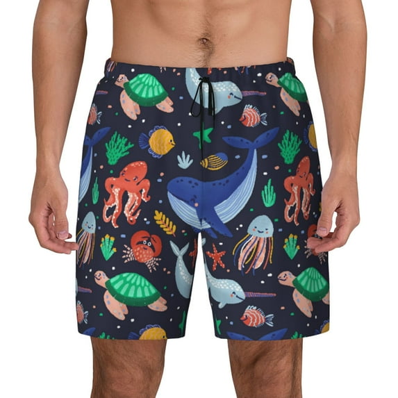 Haiem The Underwater World Mens Swim Trunks with Compression Liner 2 in 1 Swimming Shorts Stretch Swimwear Quick Dry,Board Shorts-XX-Large