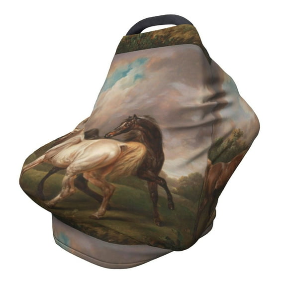 Haiem Three Horses Oil Painting Baby Nursing Cover & Nursing Poncho - Multi Use Cover for Baby Car Seat Canopy, Stroller Cover, 360°Full Privacy Breastfeeding Coverage