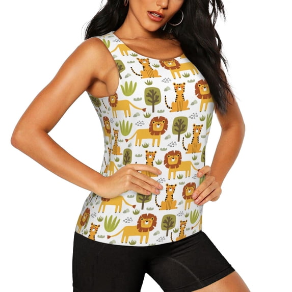 Haiem Tiger Lion Workout Tank Tops for Women, Athletic Sports Slim-Fit Tank Tops, Compression Sleeveless Dry Fit Shirts,Athletic Shirt-Medium