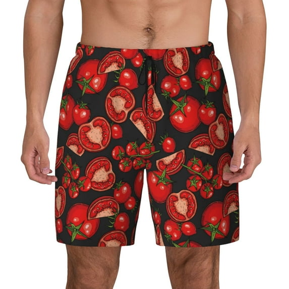 Haiem Tomato Mens Swim Trunks with Compression Liner 2 in 1 Swimming Shorts Stretch Swimwear Quick Dry,Board Shorts-Small