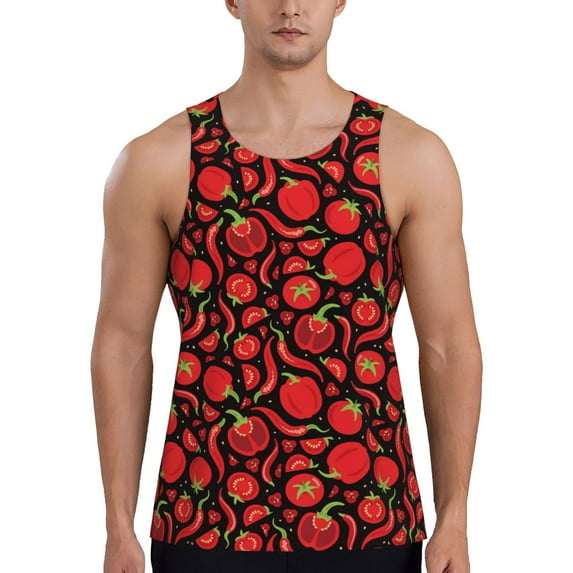 Haiem Tomatoes And Chili Men Workout Tank Top Gym Bodybuilding Sleeveless Muscle T Shirts Athletic Tank Breathable Workout Shirt-4X-Large