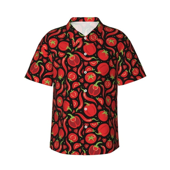 Haiem Tomatoes And Chili Printed Hawaiian Shirt for Men - Men’s Casual Beach Summer Shirts - Stretch Fabric with Modern Fit-Medium
