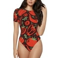thumbnail image 1 of Haiem Tomatoes And Chili Women's Crew Neck Short Sleeve Bodysuit Tops Stretchy Slim Basic-Small, 1 of 9