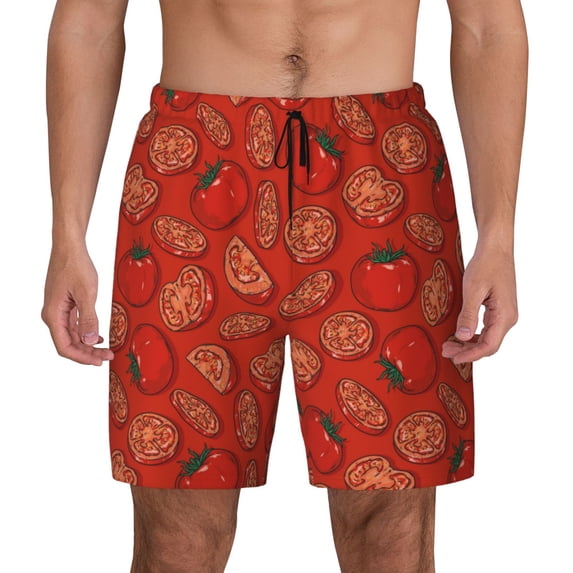 Haiem Tomatoes Mens Swim Trunks with Compression Liner 2 in 1 Swimming Shorts Stretch Swimwear Quick Dry,Board Shorts-XX-Large