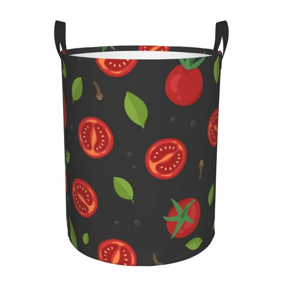 Haiem Tomatoes1 Leather Dirty Clothes Laundry Basket,Sturdy & Waterproof,Collapsible Round Design For Efficient Space Management,Multi-Purpose Storage Basket